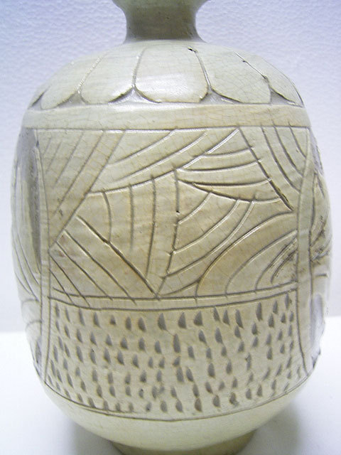 鶏龍山 粉青沙器 掻落扁壺 高さ約21cm 李朝 韓国 朝鮮 美品