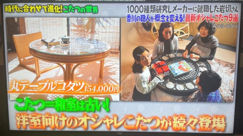 TBS番組「マツコの知らない世界」でみうらラタンの丸テーブルコタツが