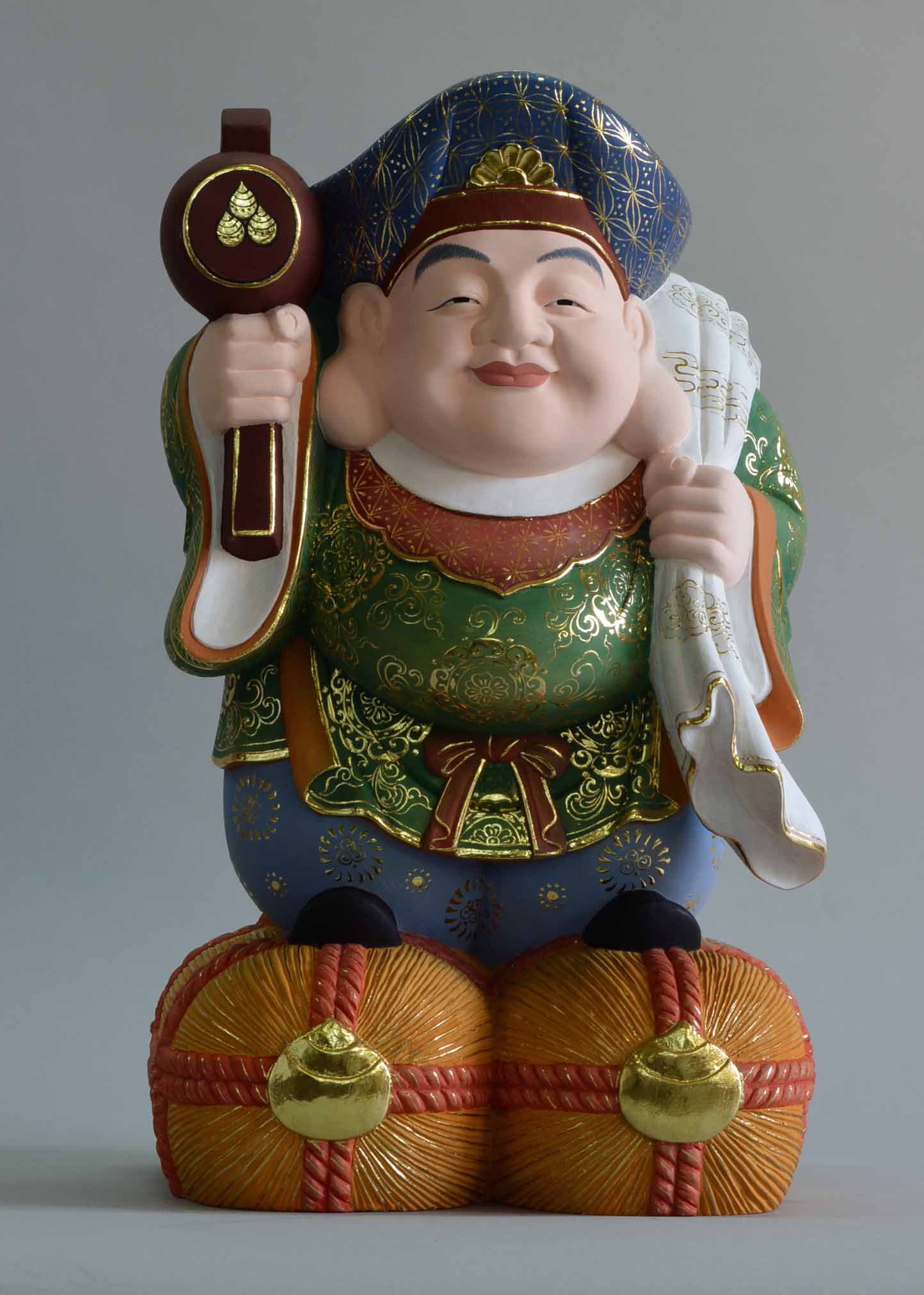 木彫仏像 大黒天像 総高44cm 桧材極彩色 仕上 木彫仏像の制作・販売