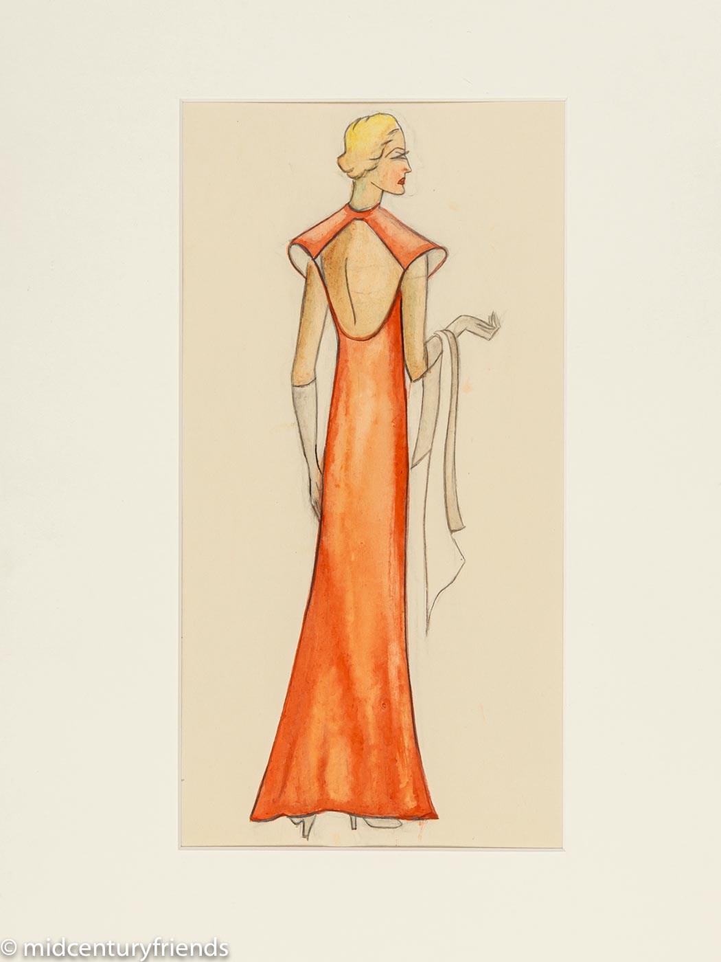 Art Déco Fashion Illustration III, Gouache on Paper, 36 x 123 cm