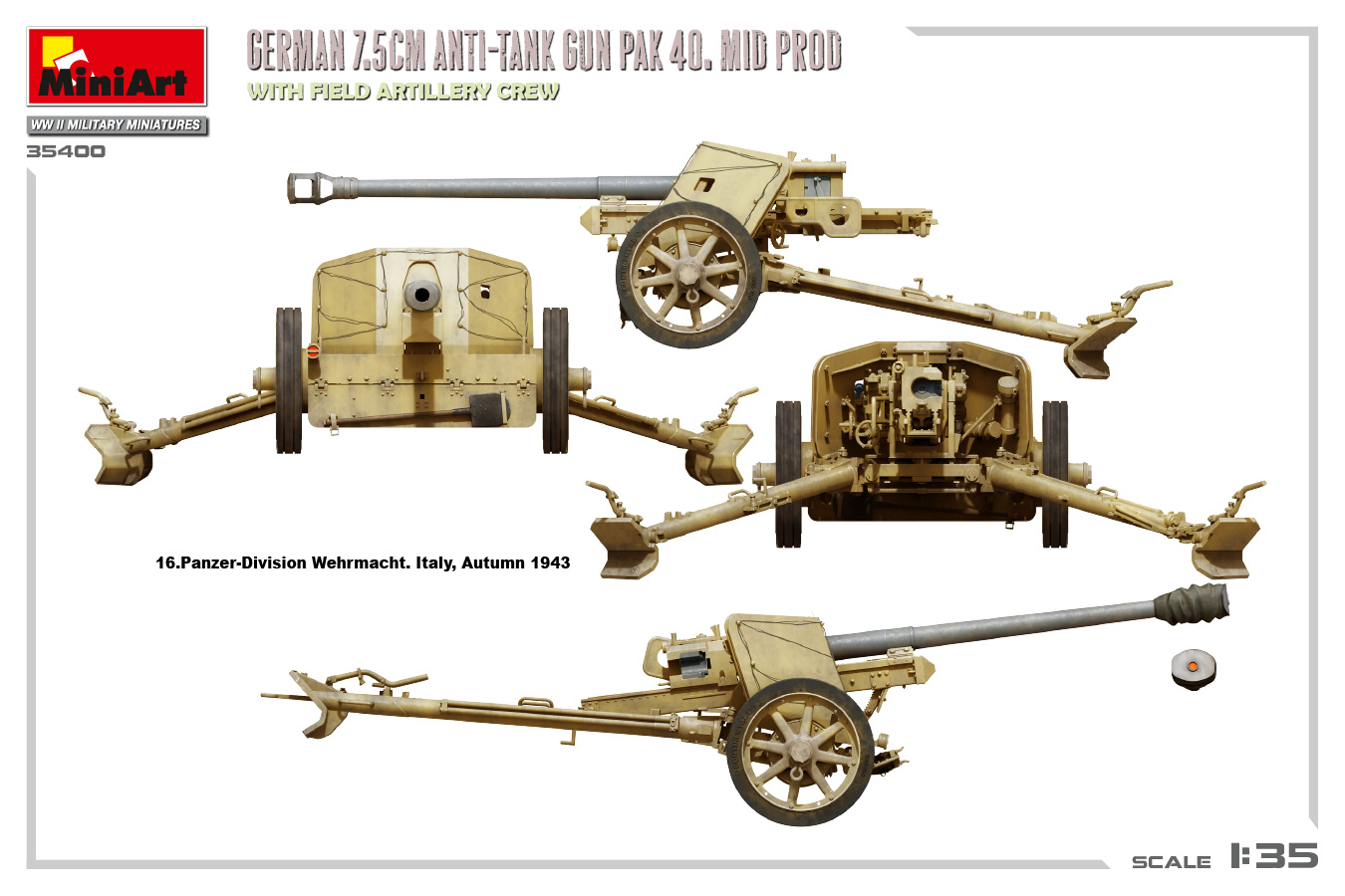 ミニアート[MA35400]1/35 ドイツ 7.5cm 対戦車砲 PaK 40 中期型 w/砲兵