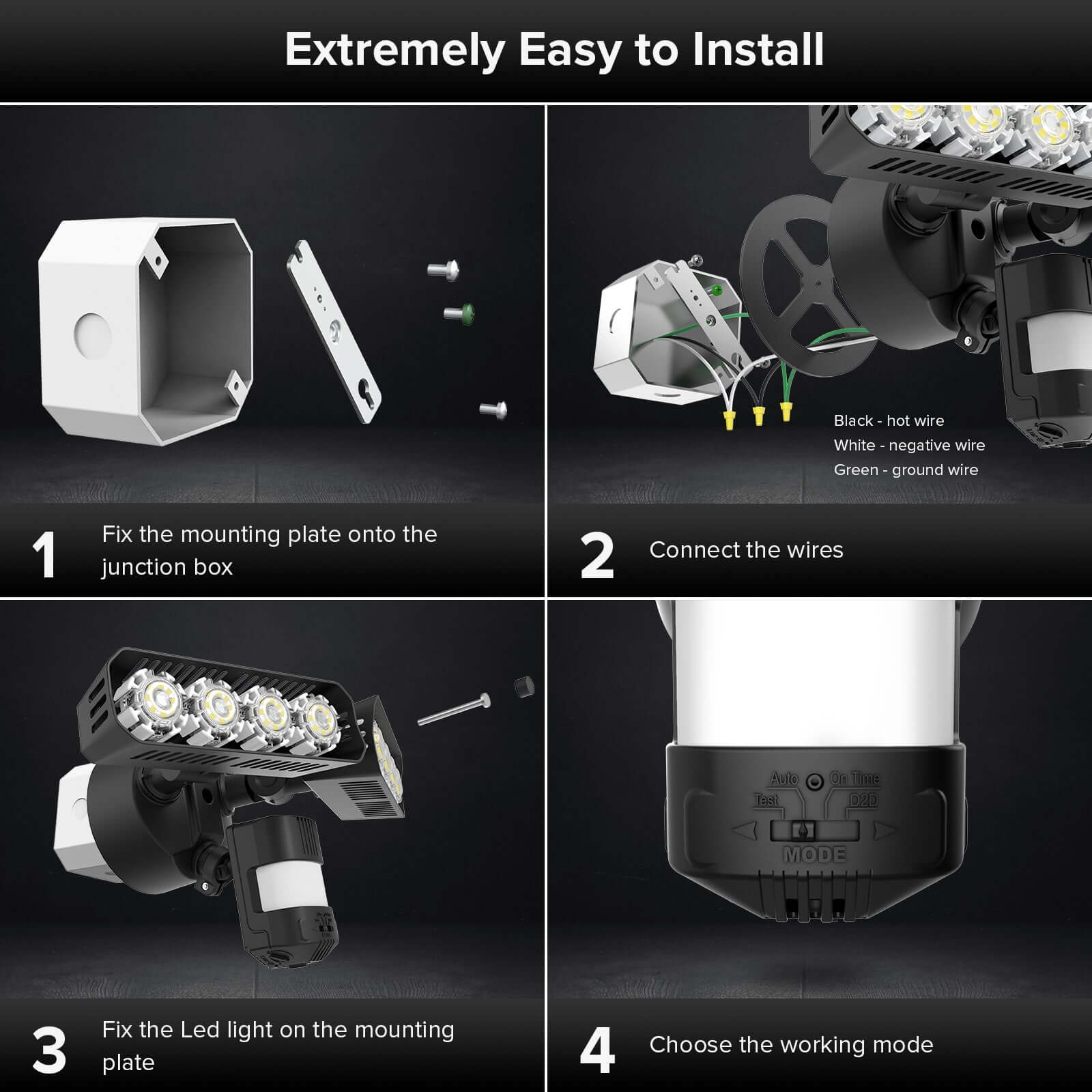 Rectangle 36W LED Security Light (Dusk to Dawn & Motion Sensor