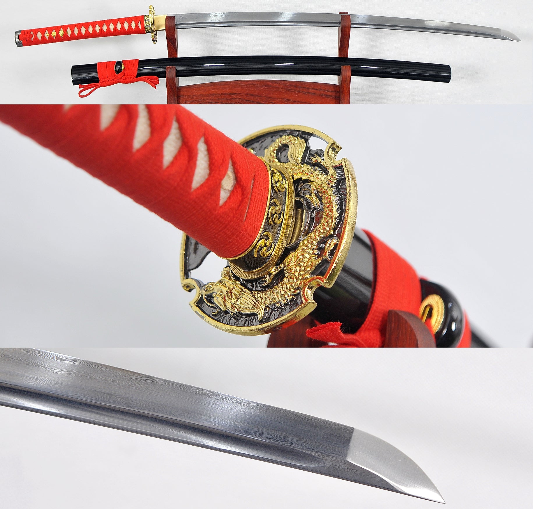 Hand Forged Folded Damascus Steel Blade Samurai Sword Golden