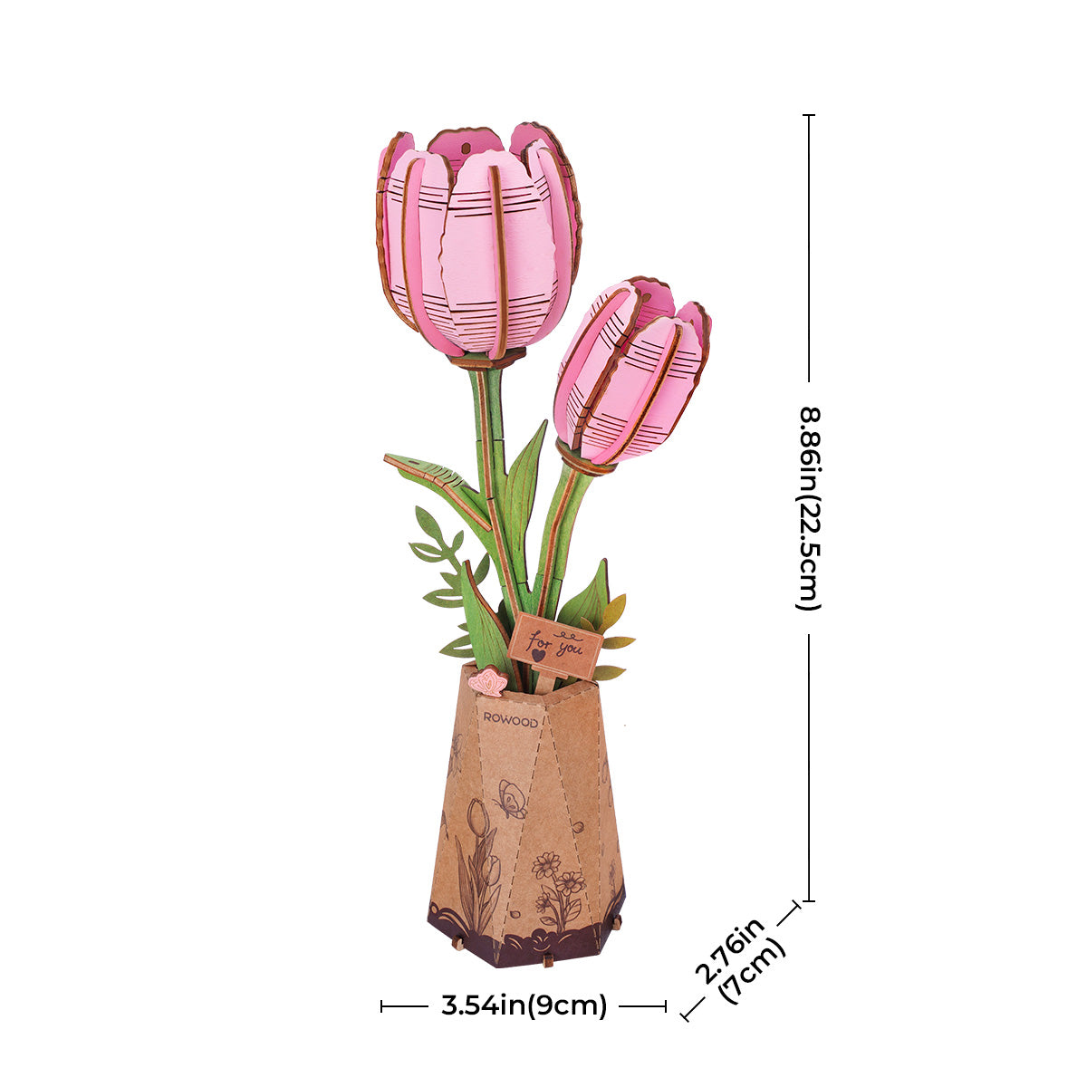 Rowood Pink Tulip DIY Flower 3D Wooden Puzzle TW082 | Robotime