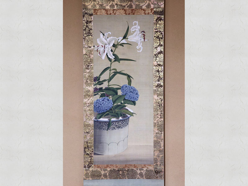 121.伝佐竹曙山筆「絹本着色山百合紫陽花図」｜有形文化財｜五城目町