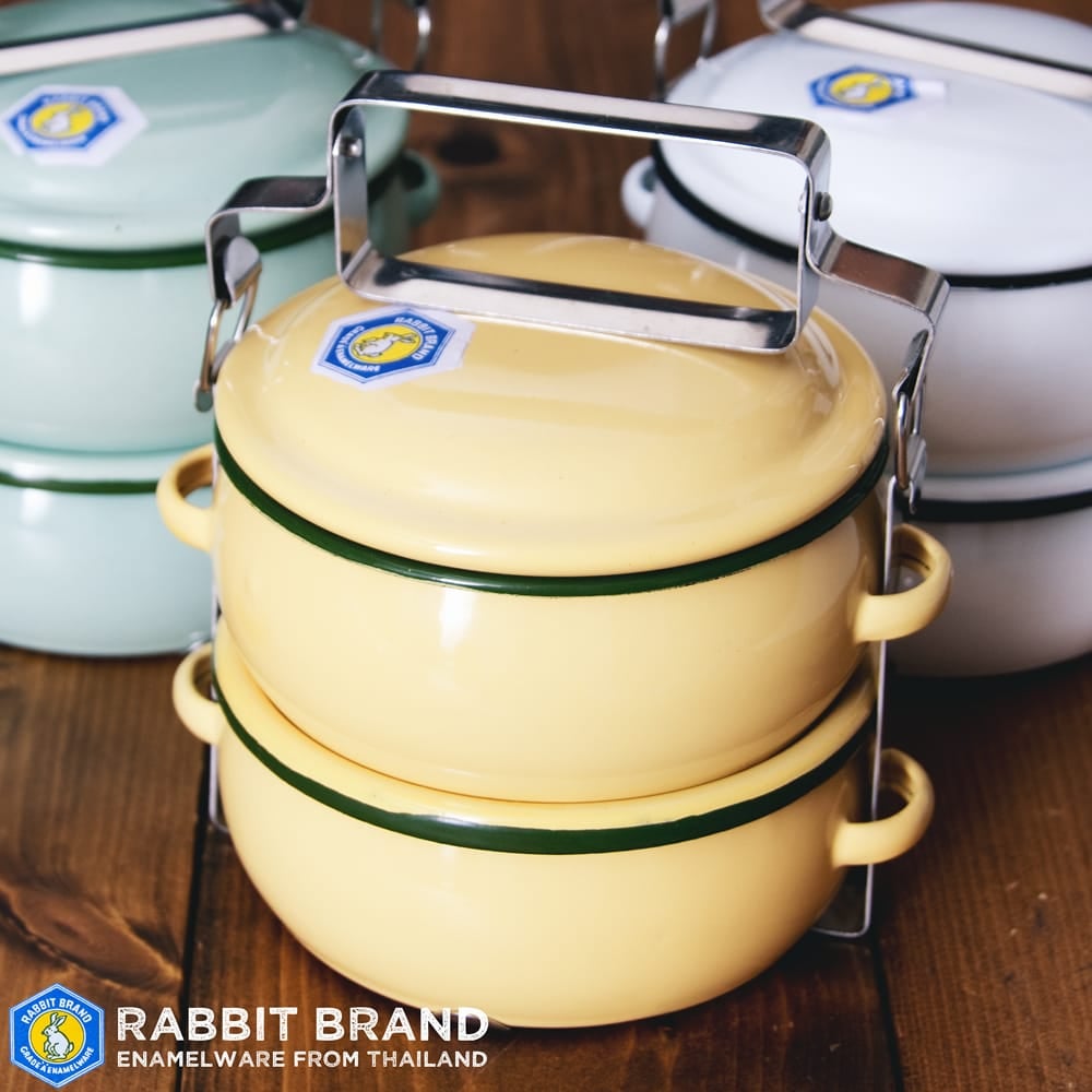 2段〕RABBIT BRAND タイのレトロホーローお弁当箱〔約17cm×約13.2cm