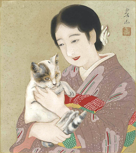 三木翠山「自筆色紙 猫と女性」 | 山田書店美術部オンラインストア