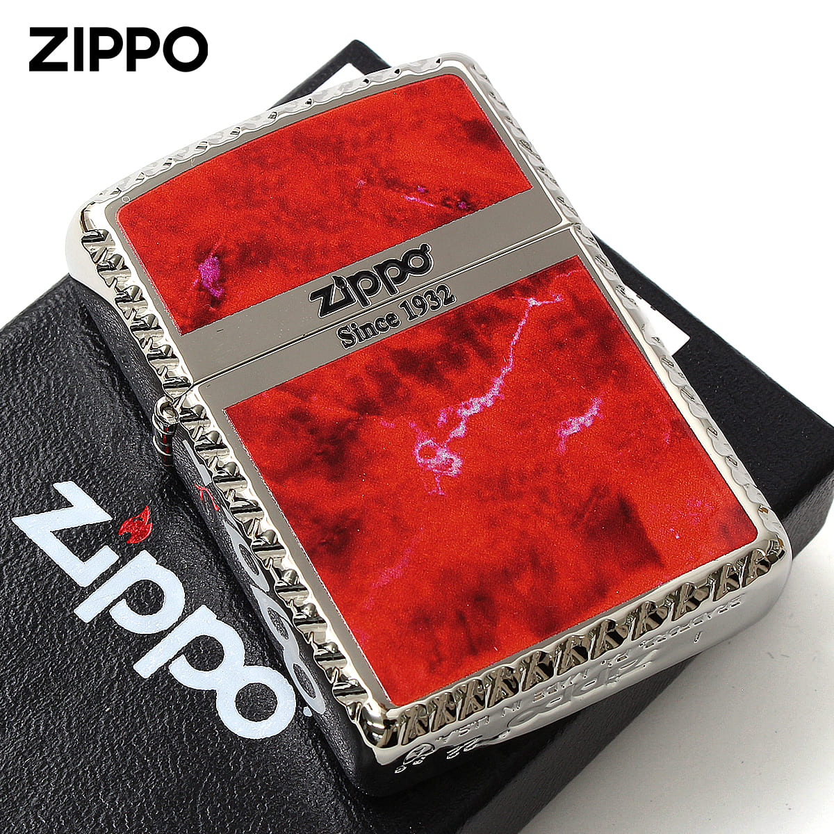 Zippo ジッポー アーマー 大理石調 マーブル柄 レッド クロスコーナ