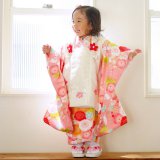 七五三被布 : K023 【三歳女児被布】白×ピンク 梅とうさぎ(宅