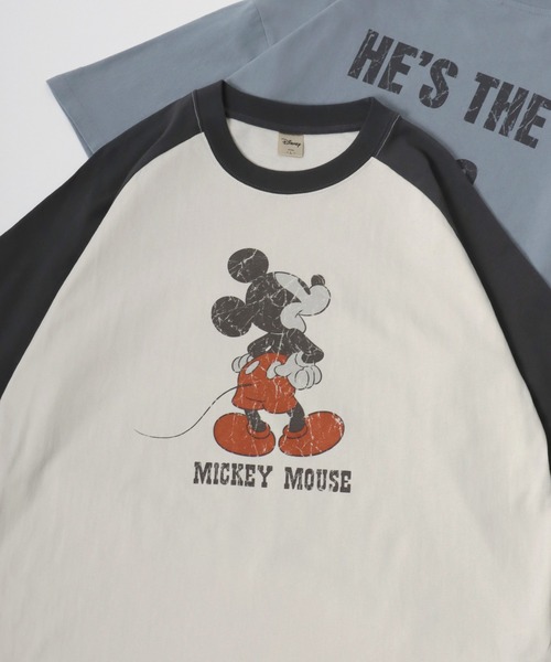 Disney（ディズニー） tシャツ ミッキー ビンテージプリント ラグラン