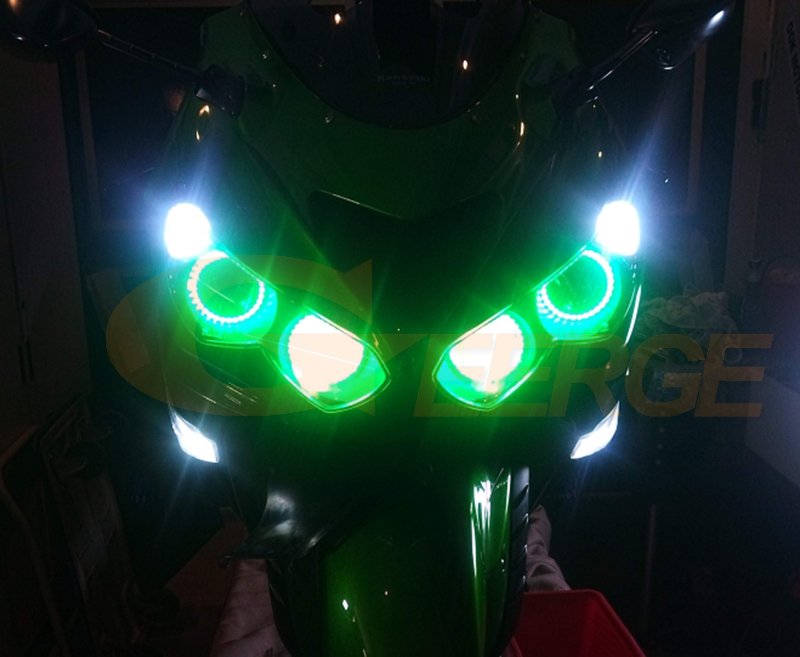 For Kawasaki Ninja ZX14R ZZR1400 Multi Color RGB LED Angel Eyes