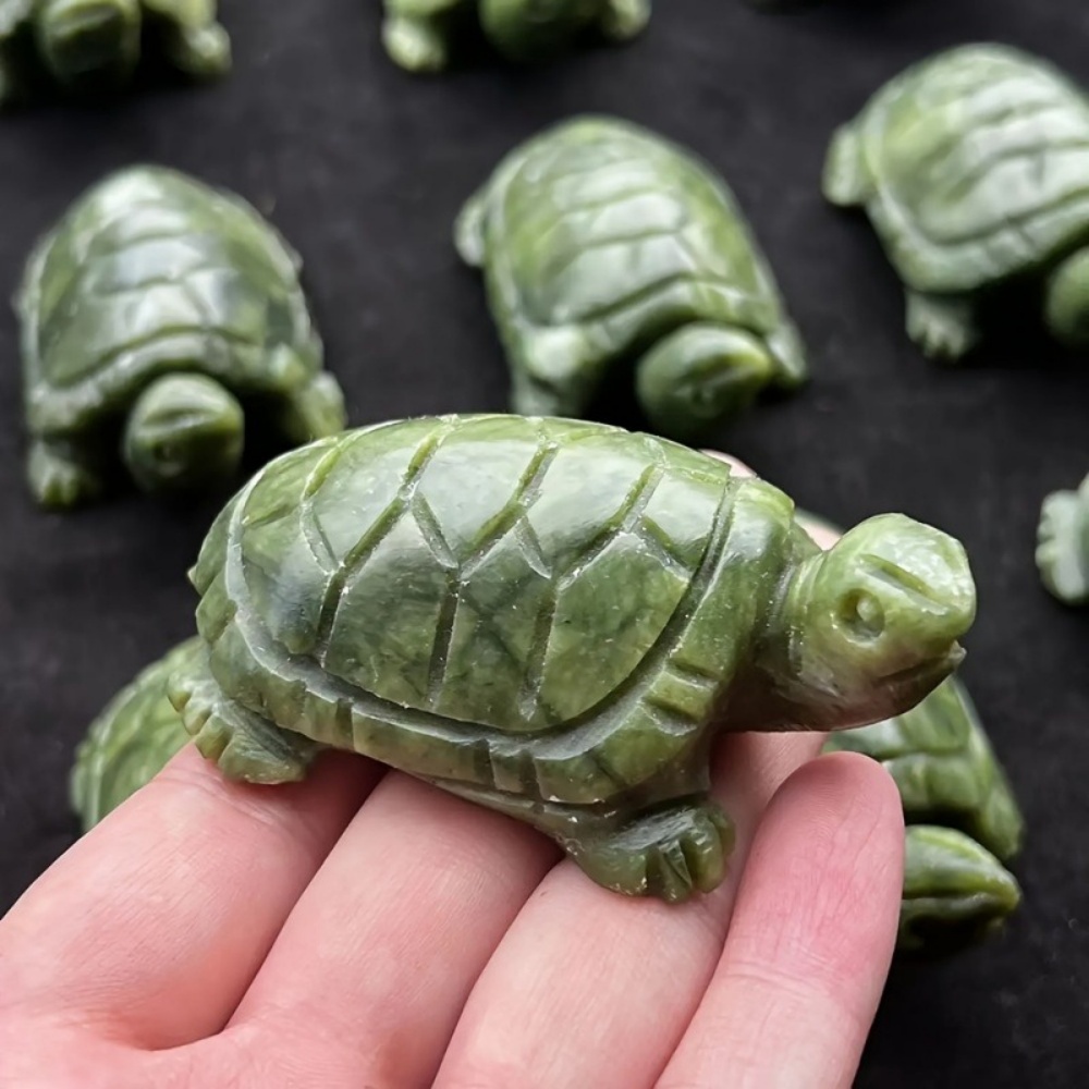 1pc 天然 Xiuyan 翡翠カメ像ヒーリングクリスタル工芸品緑翡翠亀置物