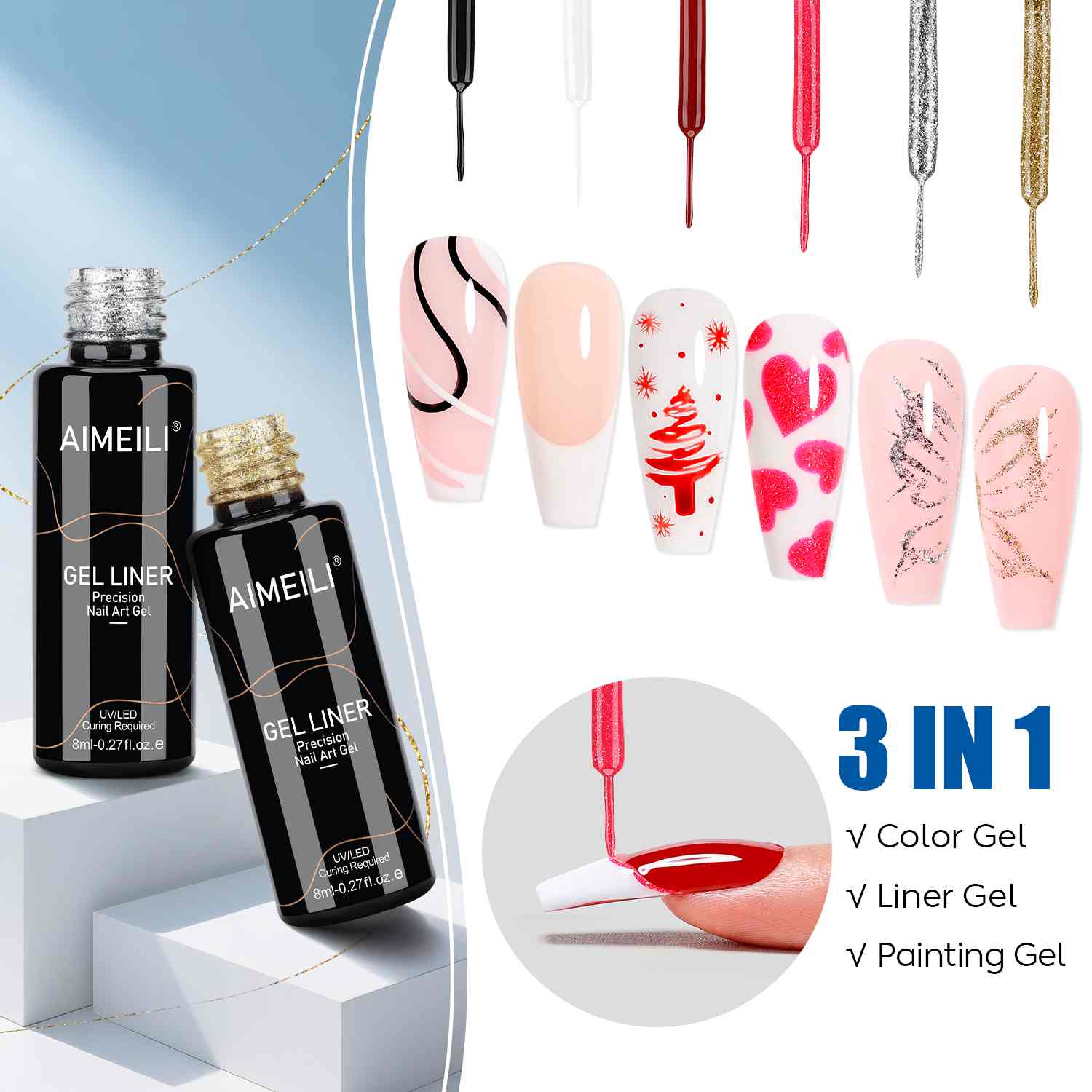AIMEILI 6 Colors Nail Liner Gel Set | Nail Art Gel Polish Kit