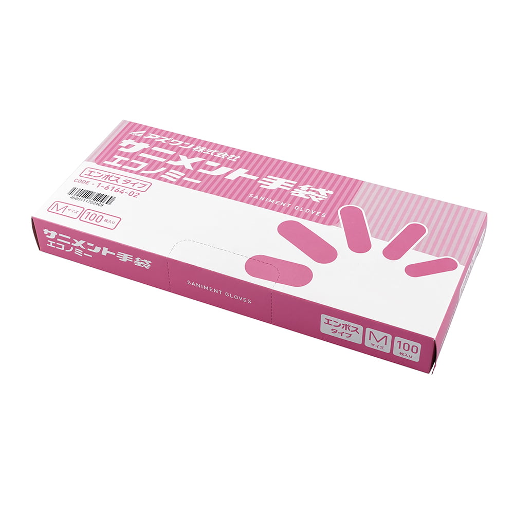 1-6164-02 サニメント手袋 PE エンボス付（エコノミー） M 1箱（100枚