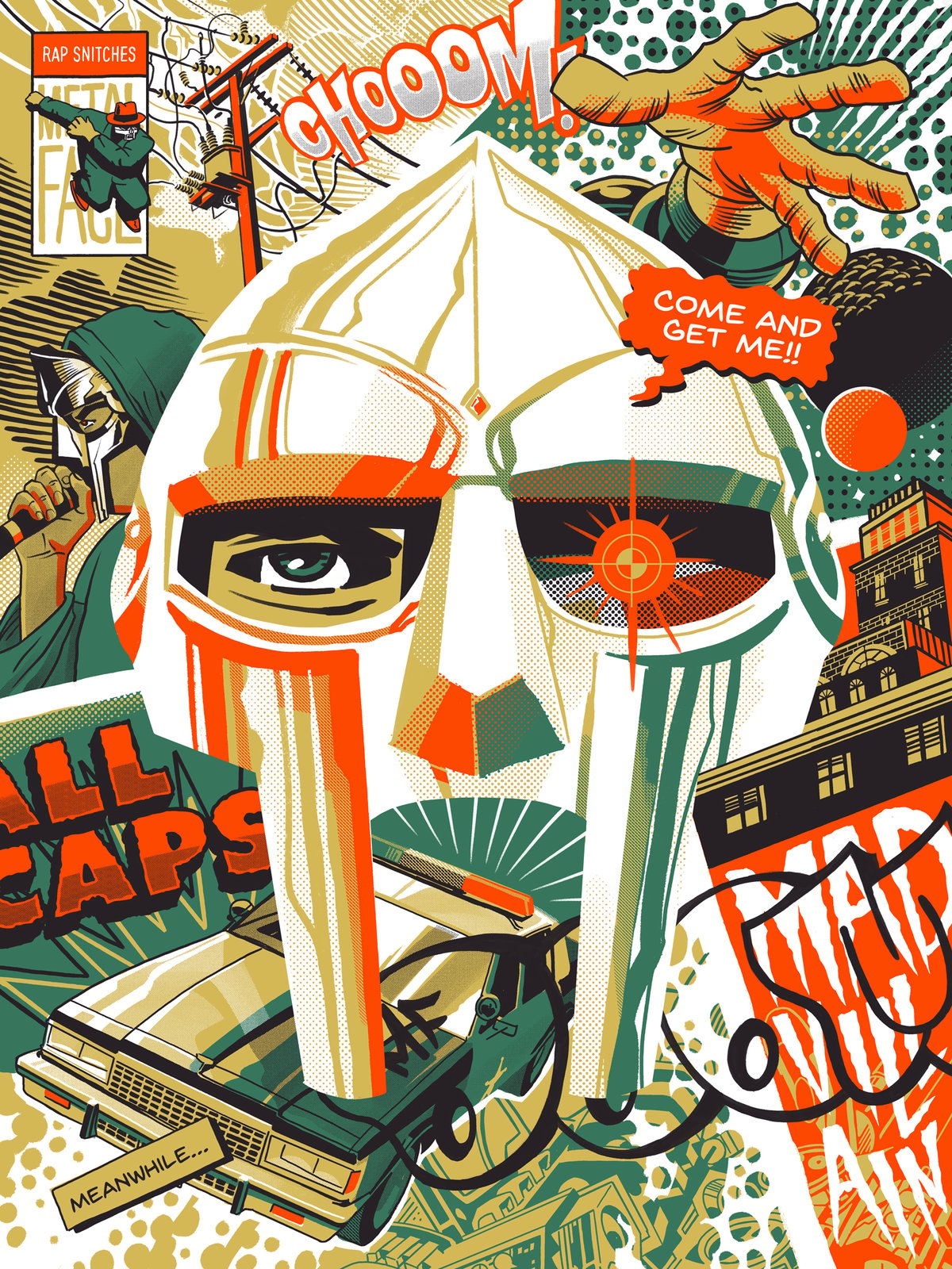 MF Doom Silkscreen Print - GOLD | Schlitz Art