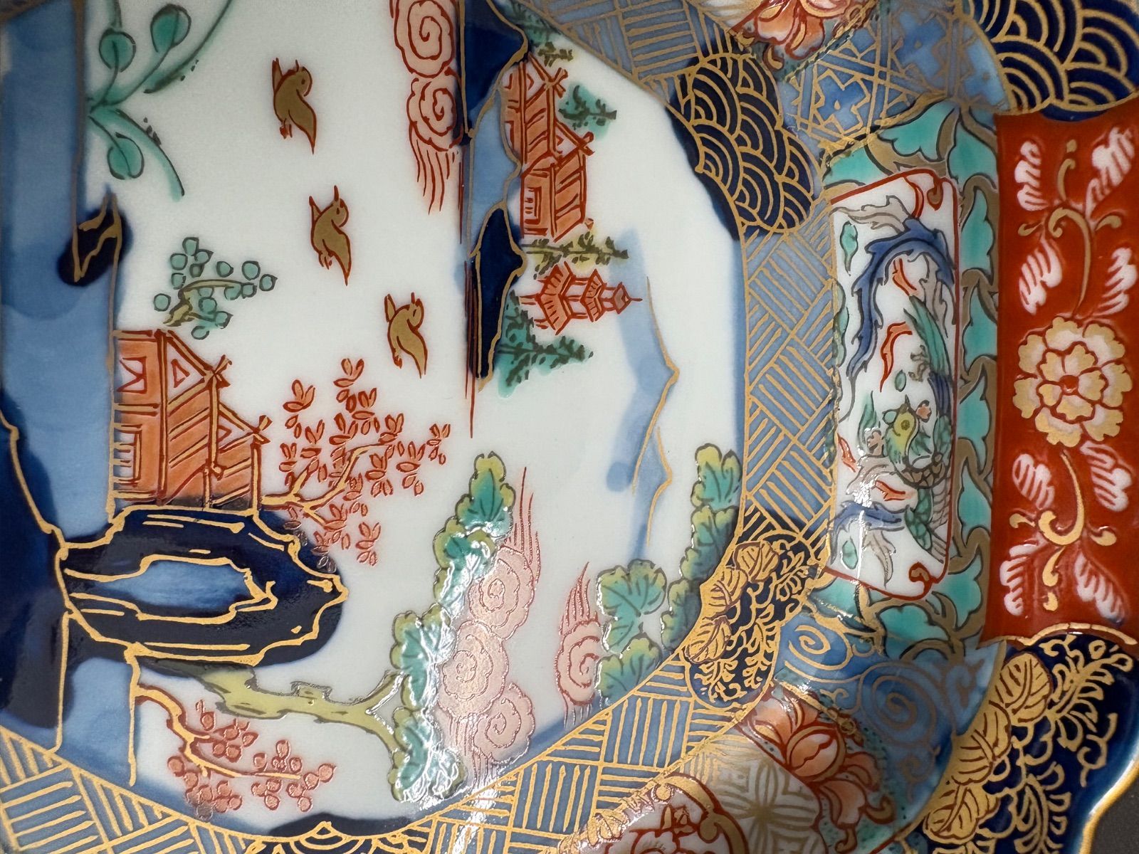 新品未使用】有田焼 幸楽窯 錦絵山水六角形銘々皿 5枚セット 幸楽窯 錦