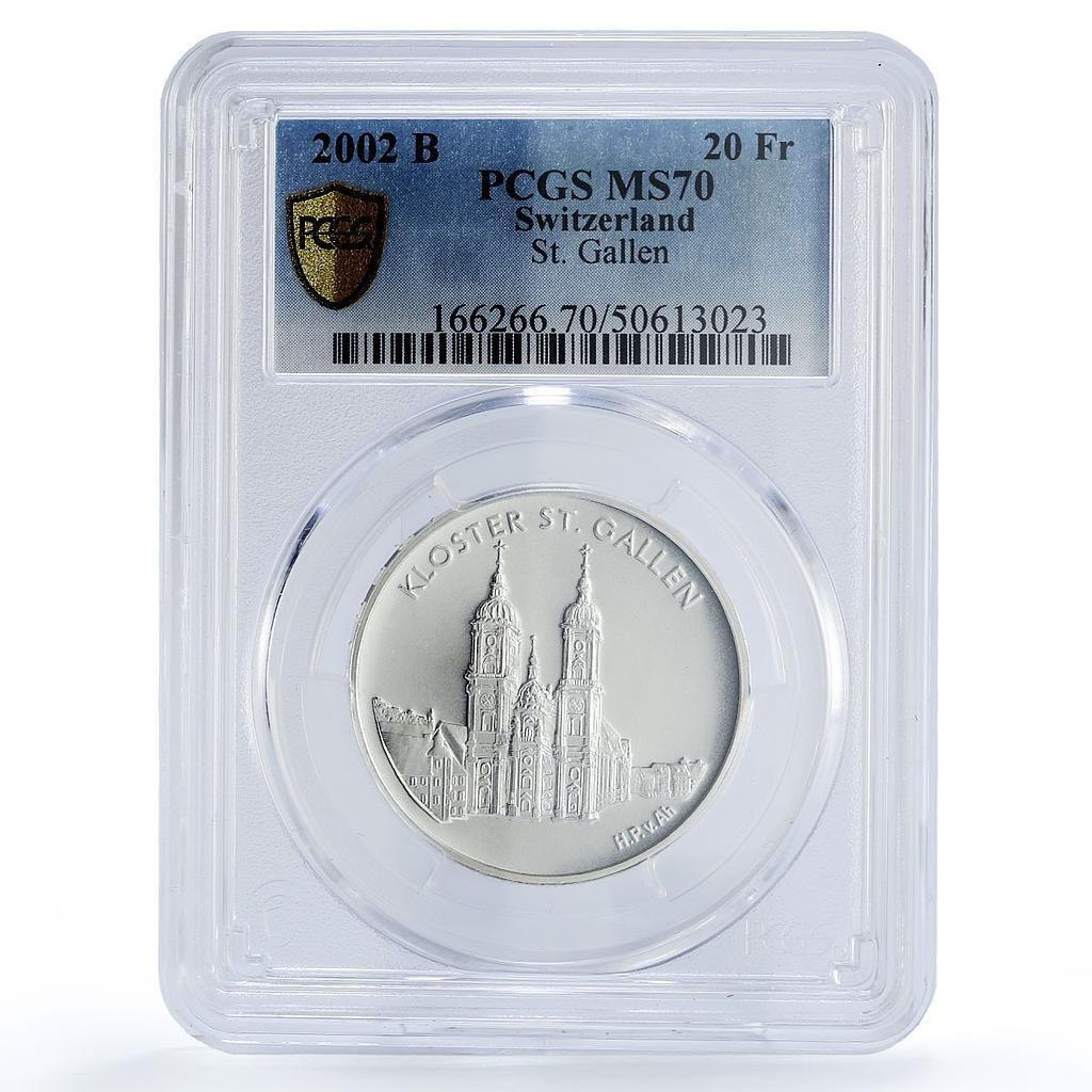 スイス 20フラン 修道院 ザンクト・ガレン ガレン教会 MS70 PCGS 銀貨