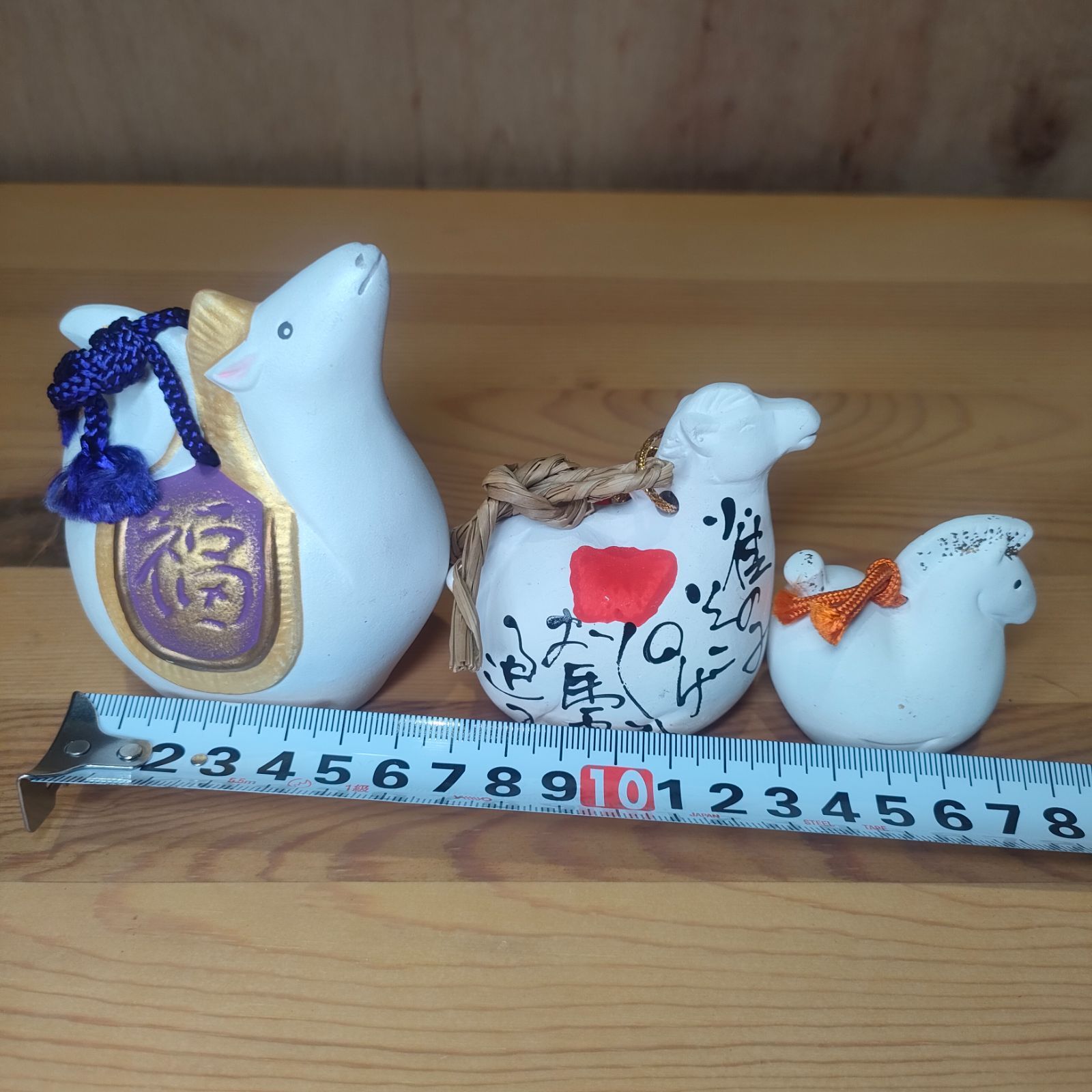 美品】土鈴 3個セット 馬 午 白馬 手描 十二支 干支 お正月 陶器 日本