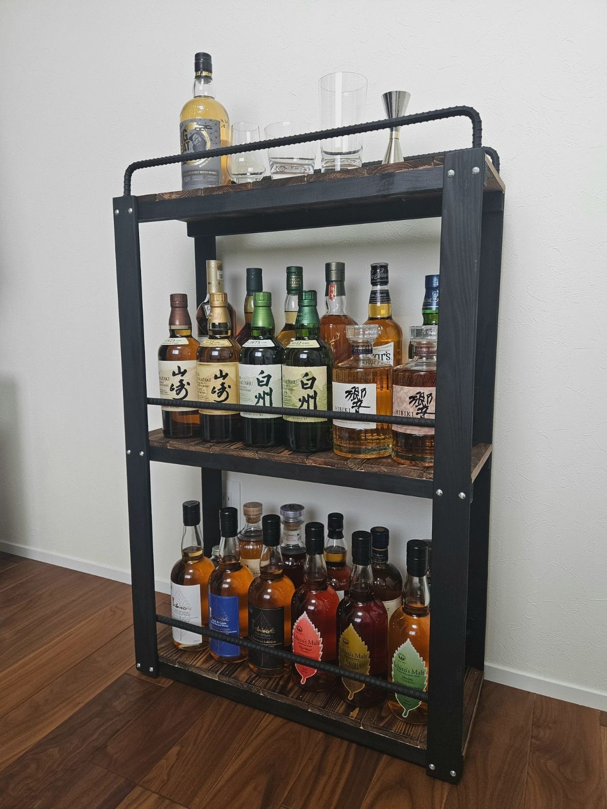 ウィスキーラック 棚 男前 インダストリアル ハンドメイド お酒