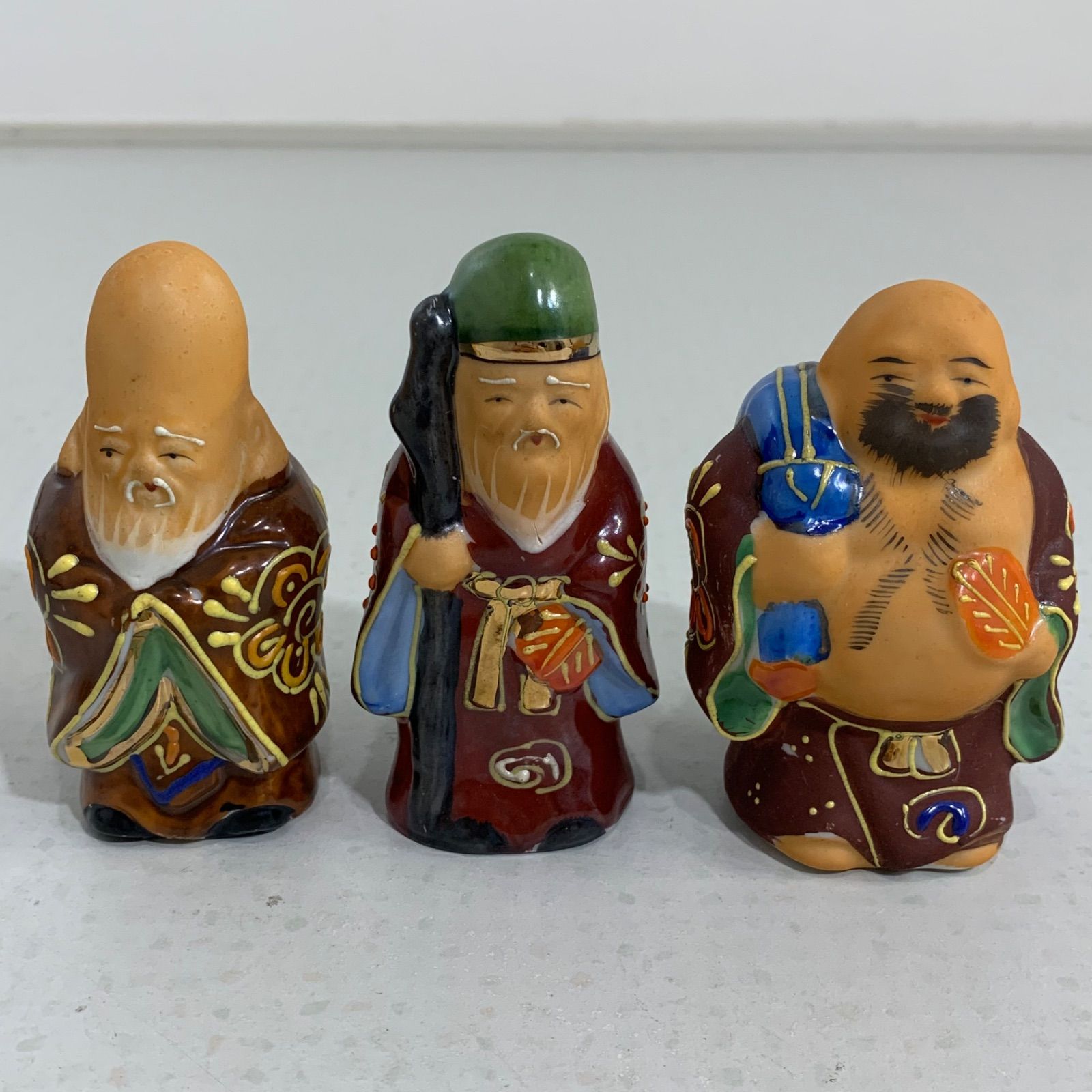 当時物 九谷焼 七福神 ミニサイズ 陶器製 恵比寿 大黒天 布袋尊 福禄寿