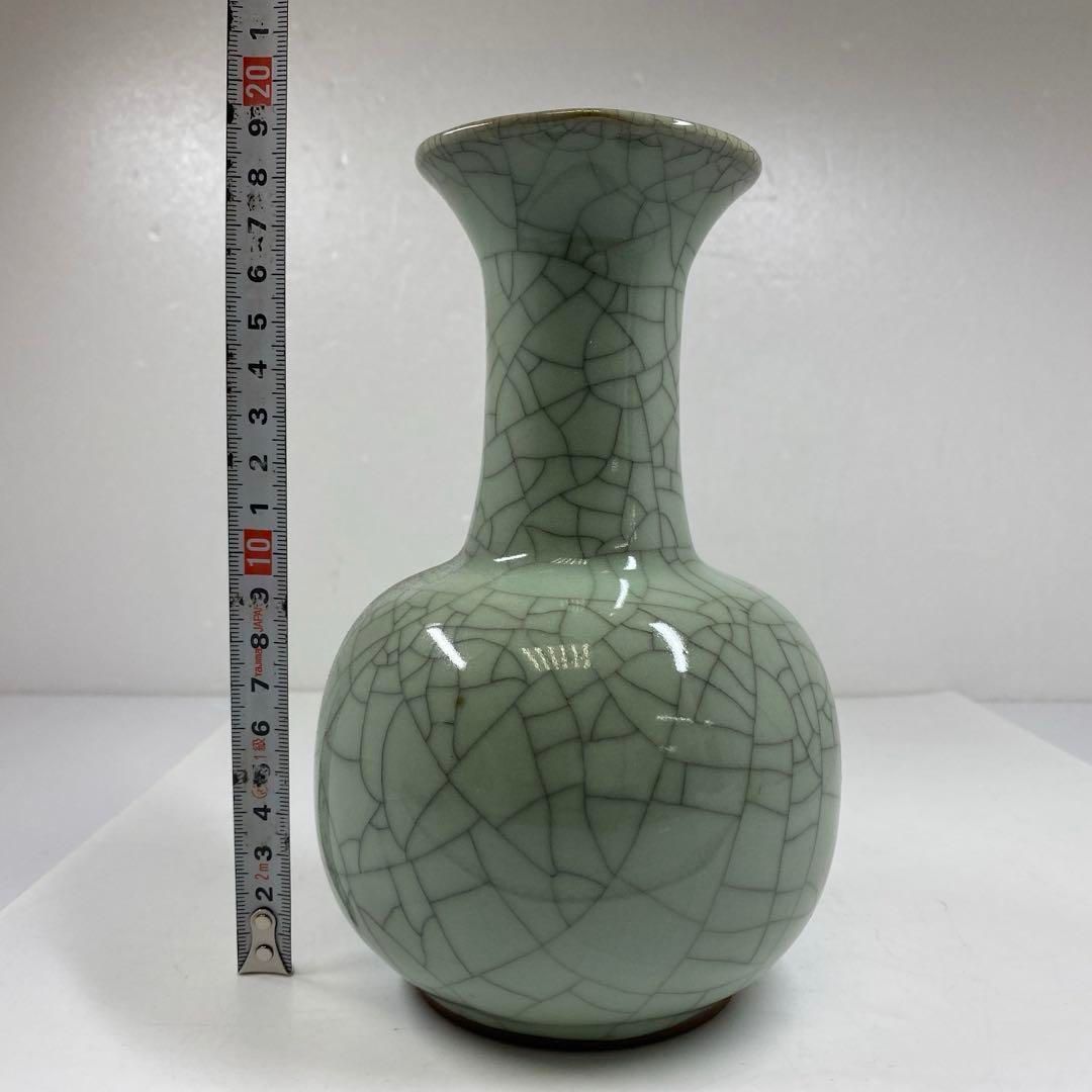 専用 中国古窯 哥窯青磁ひび焼き 花瓶 高さ14.8㎝ 東な7-0329☆2F