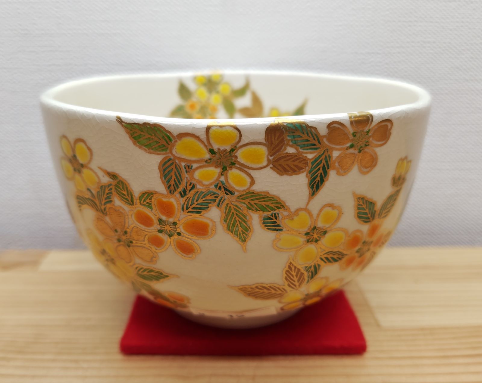 送料込【逢絢亭・新品】茶道具 茶碗 京焼 仁清写 鉄線の図 廣田嵩花 共