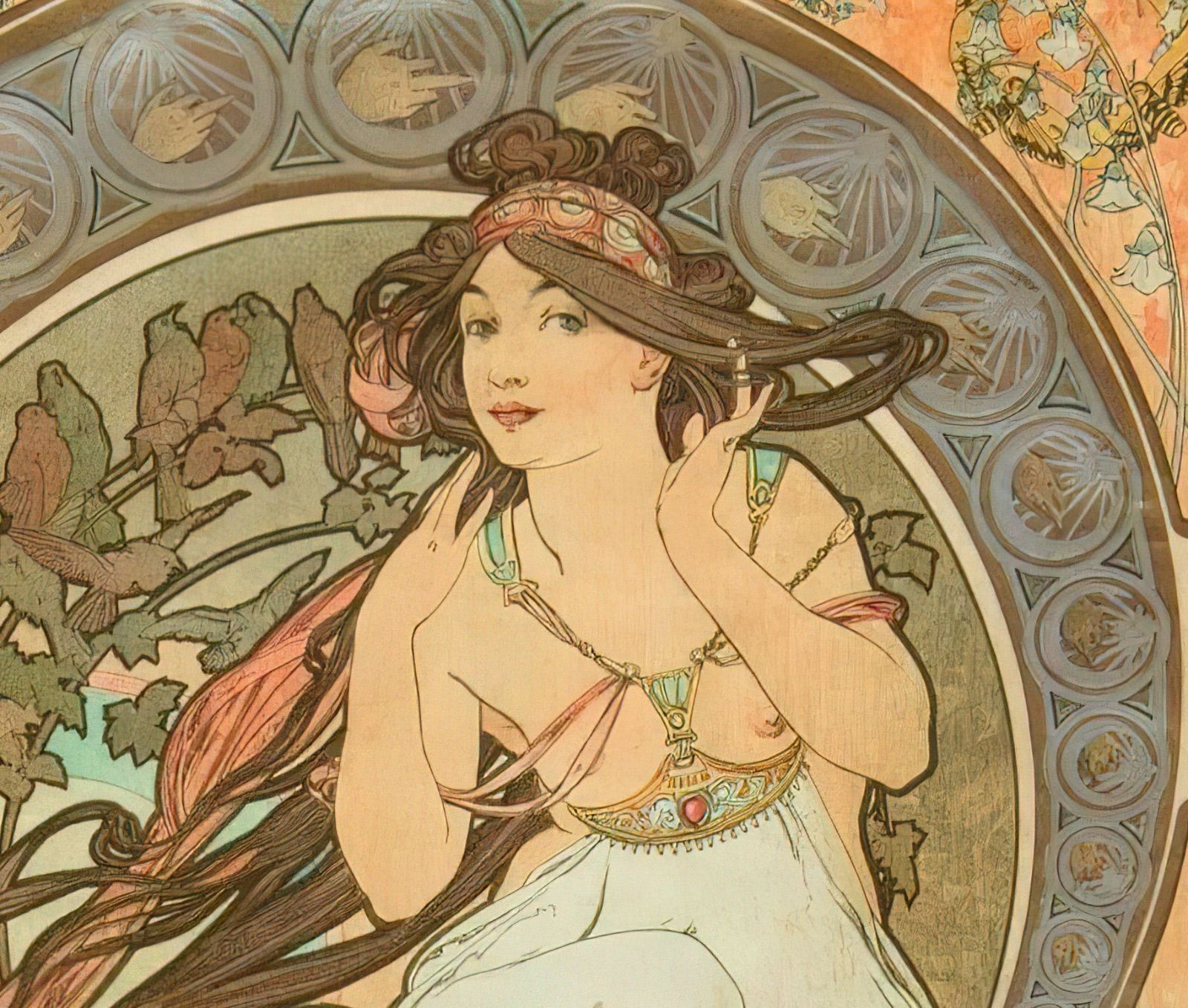 ミュシャ 『四芸術 音楽』 リトグラフ 1898年 24x40cm 複製画 高品質