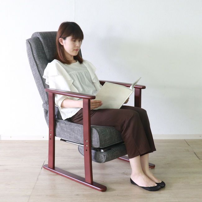 リクライニング木肘高座椅子 フットレスト付 幅62 高座椅子 チェア 座