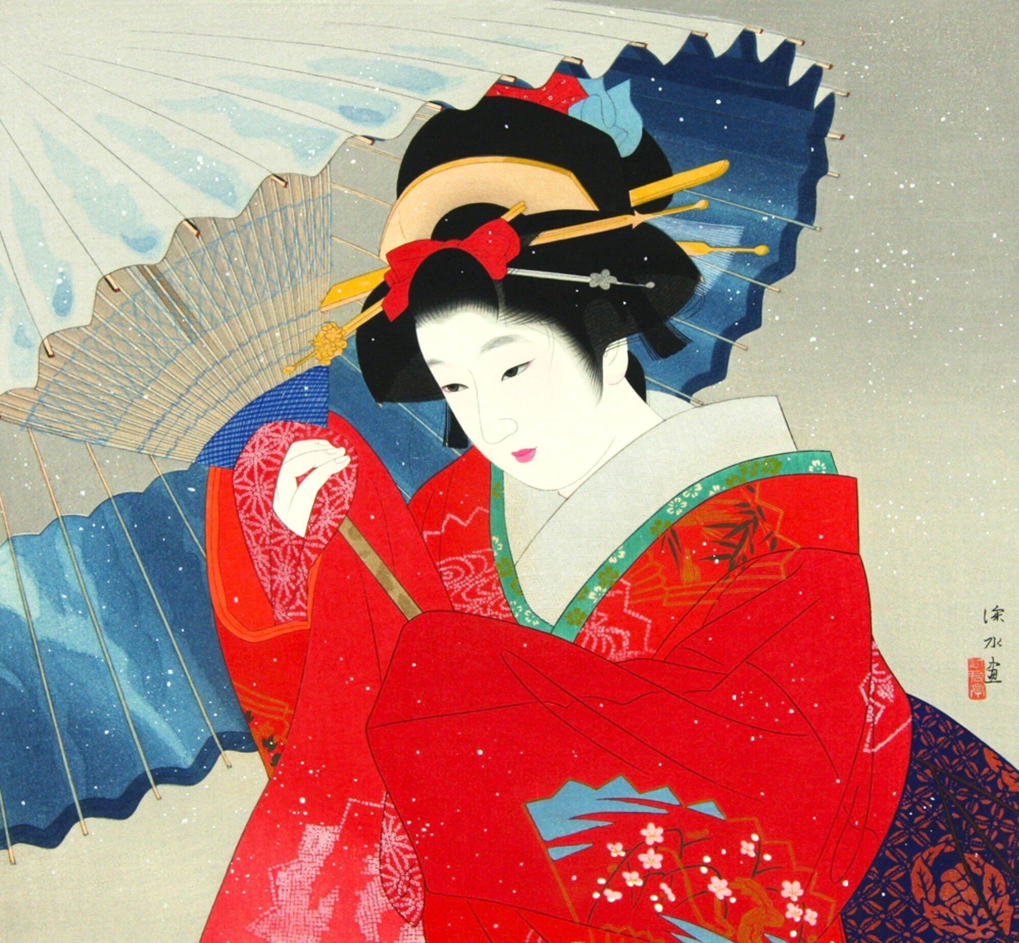 SHINSUI ITO（伊東深水）、舞妓、希少な額装用大判画集画、状態良好