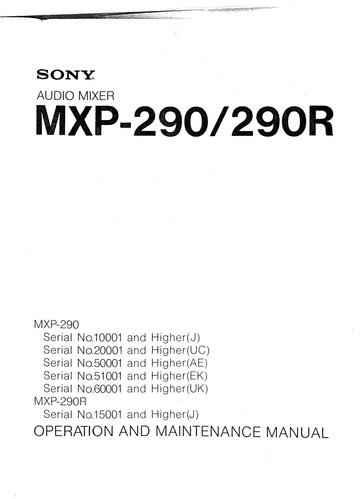 Manual: MXP290 SM SONY EN : Free Download, Borrow, and Streaming