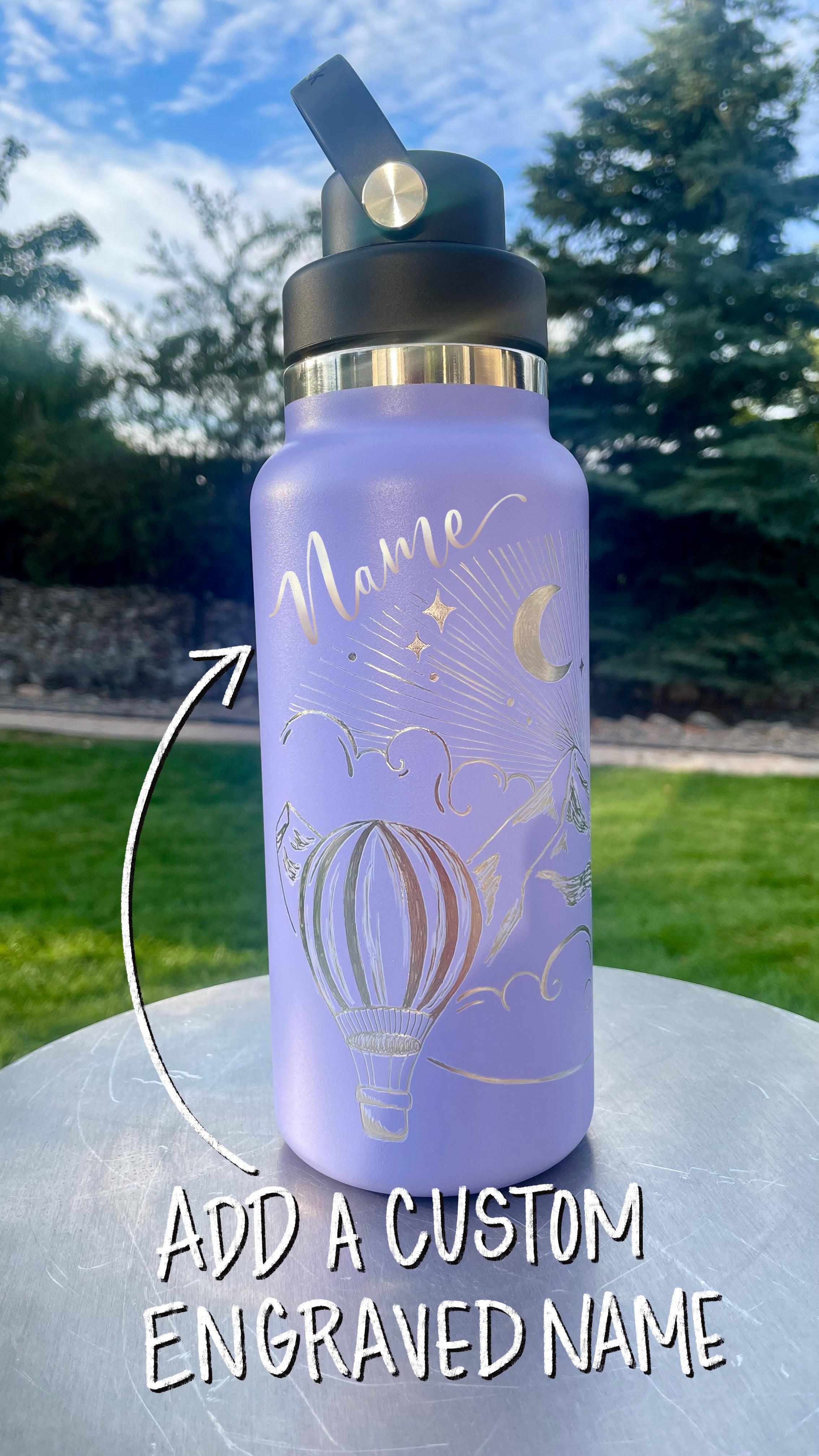 Hot Air Balloon Hand-Engraved 32 Oz Hydro Flask Wide Flex Chug Cap