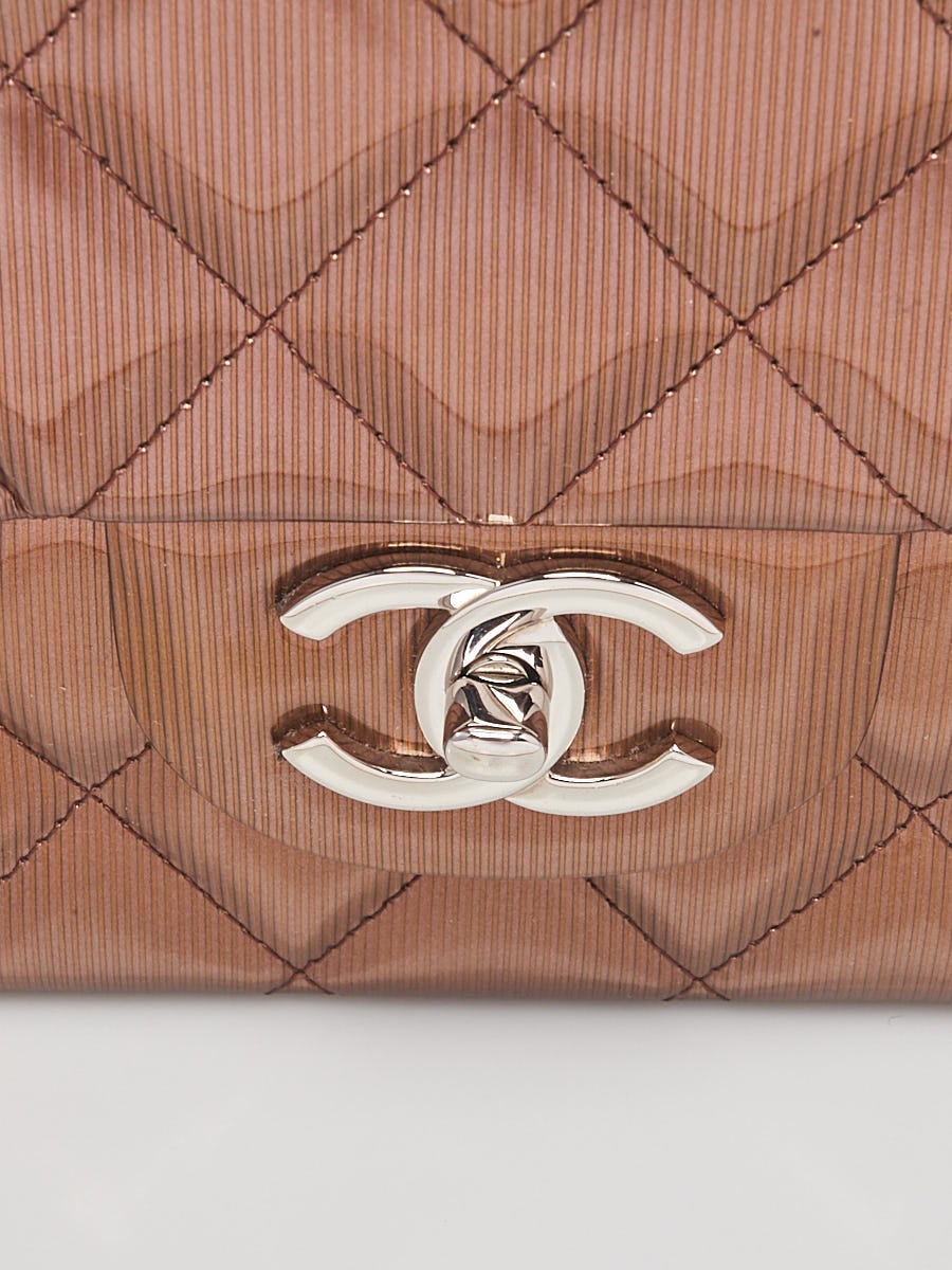Chanel Bronze Striated Quilted Patent Leather Classic Maxi Double