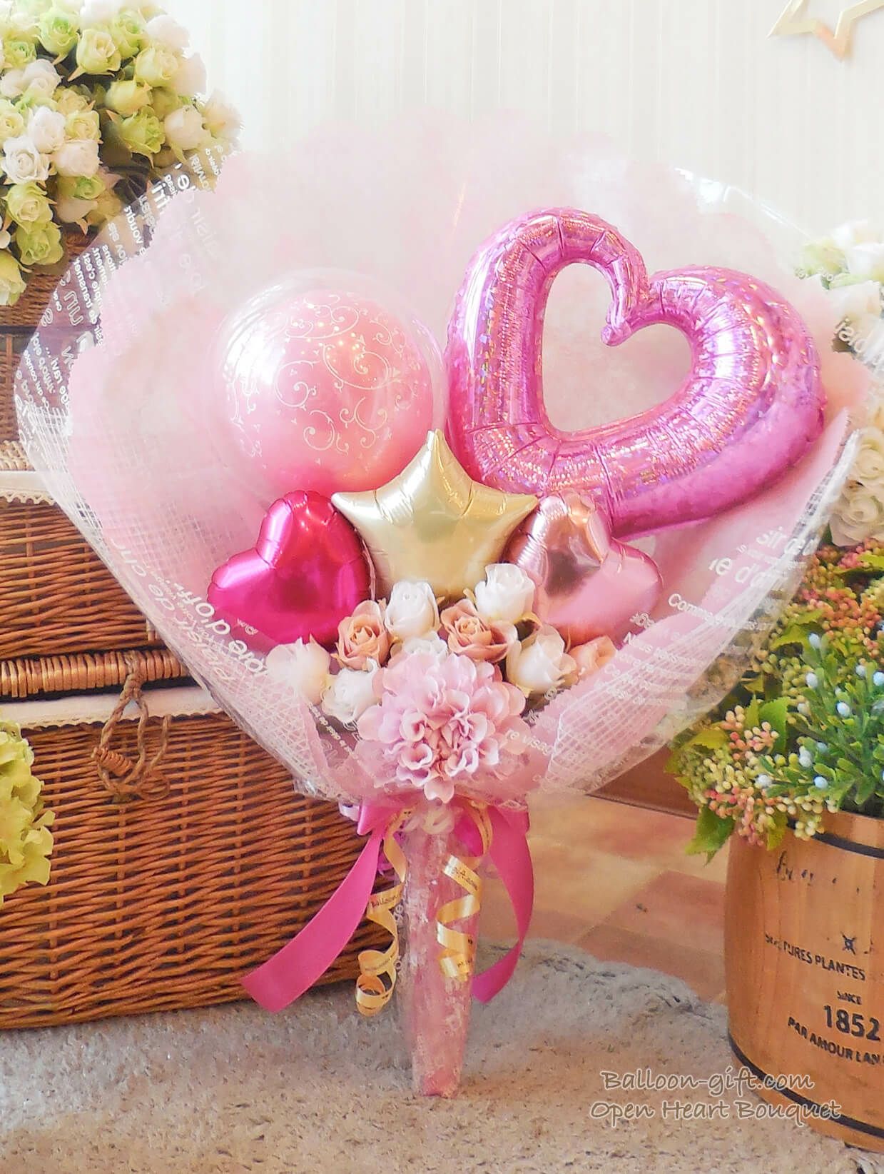 オープンハートの花束ブーケ｜バルーンギフト・ドット・コム ~大人