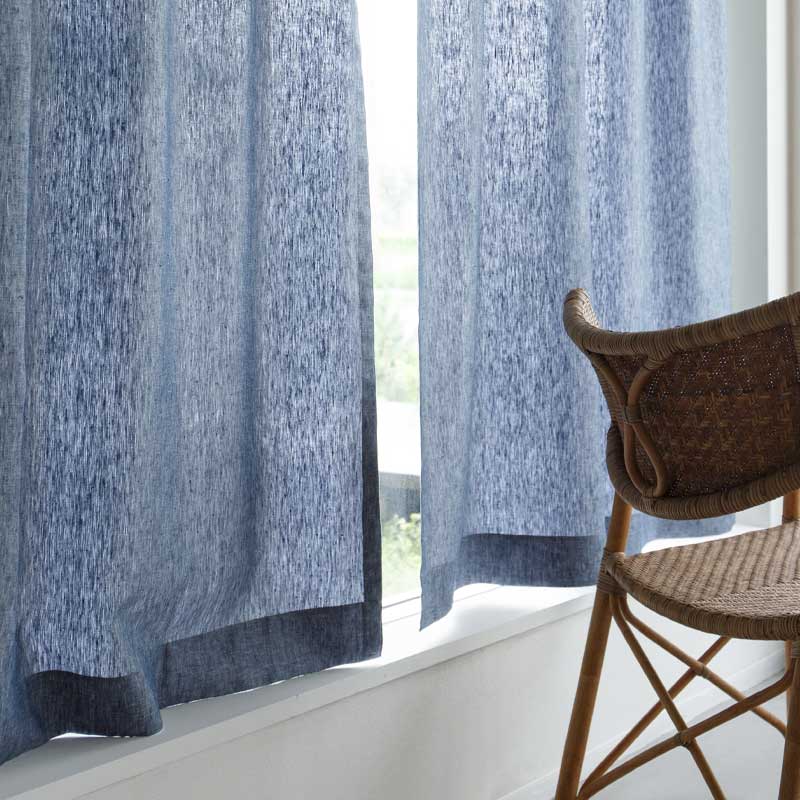 光沢のある既成サイズリネンカーテン [デニム Chintz] リネン100