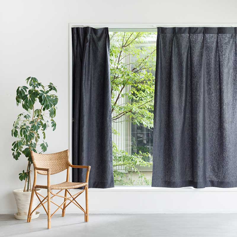 光沢のある既成サイズリネンカーテン [ダークグレー Chintz] リネン100