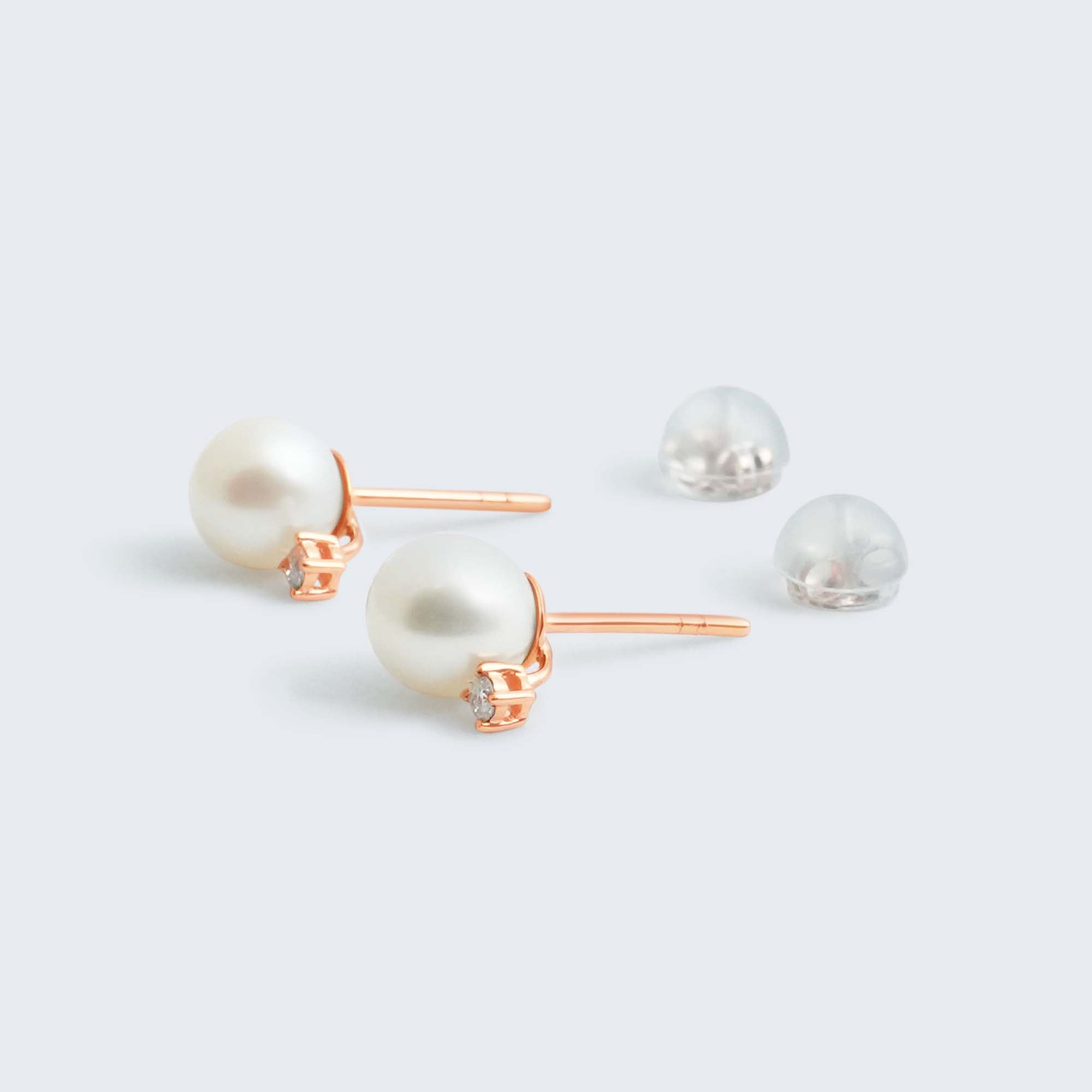 淡水パール＆ダイヤモンド ピアス – 18Kイエローゴールド/ピンク