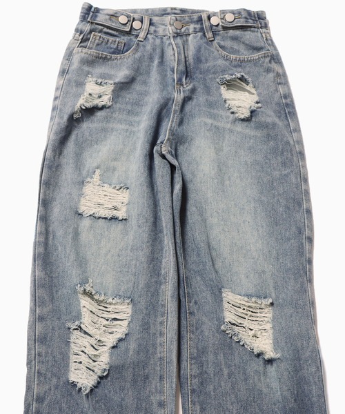 セール】damage denim pants/ダメージデニム クラッシュデニム サイド