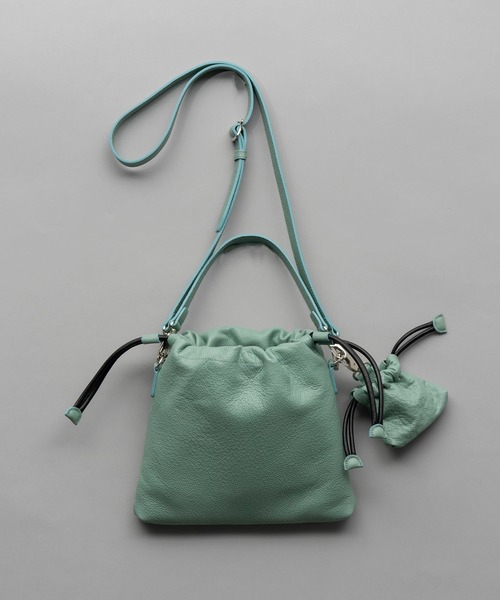 UNISEX》2WAY Drawstring Leather Shoulder Bag With Drawstring Charm