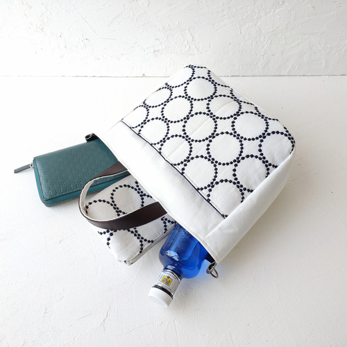 ミナペルホネン タンバリン[white×navy]とリネン 2wayトートバッグ