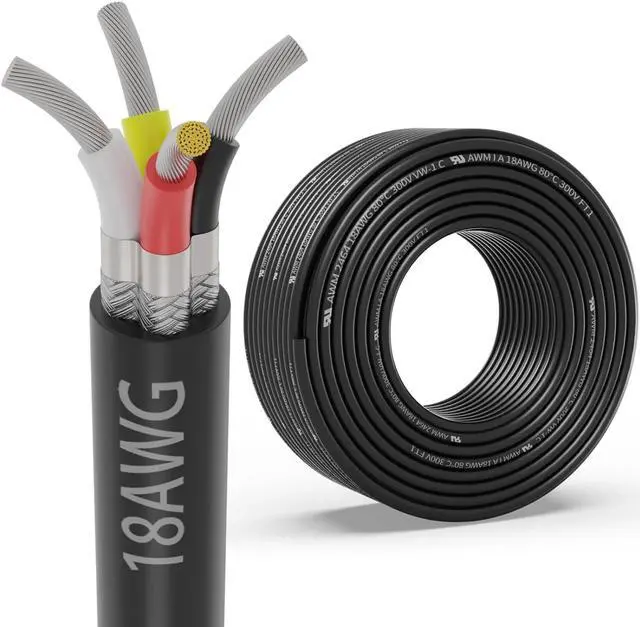 18 Gauge 4 Conductor Shielded Wire 25FT, UL2464 18 AWG CNC 4 Wire