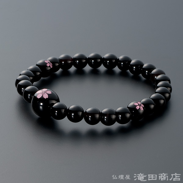 特選腕輪念珠 天然石ブレスレット 黒オニキス 桜彫り 7mm玉 | 滝田商店