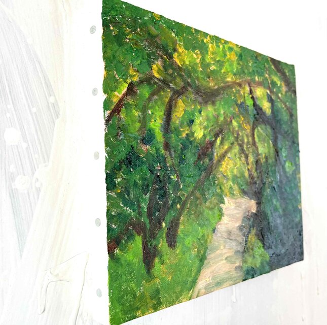 油彩画 原画「近所の風景 堤防 20262」アート 絵画 22×27㎝ F3