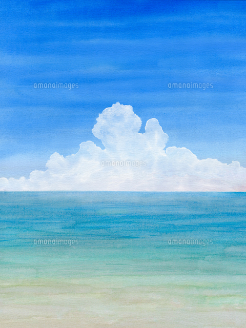 夏雲と海の水彩画のイラスト素材 [FYI07736831] | ストックフォトの