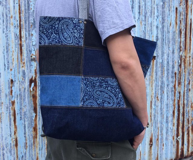 香港 Denim Patchwork Tote Bag Set デニムパッチワークトートバッグ