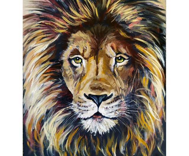 送料無料】ロシア ライオンの絵 オリジナル アート 動物油アートワーク