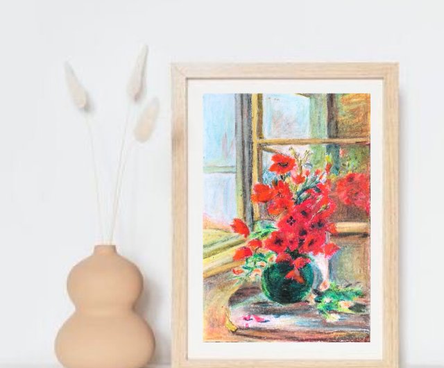 送料無料】ロシア ポピーの花束 静物画 壁アート 8x11 インチ