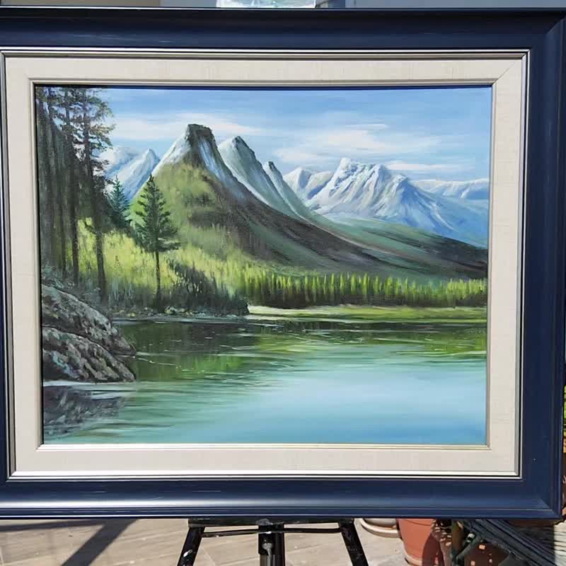 トルコ 湖と山のオリジナル油絵 16x20インチ 風景画 壁アート