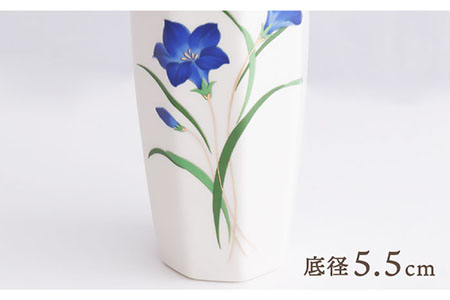 美濃焼】 花瓶 花立 花柄八角 5寸 『ききょう』 多治見市/佐々木陶器