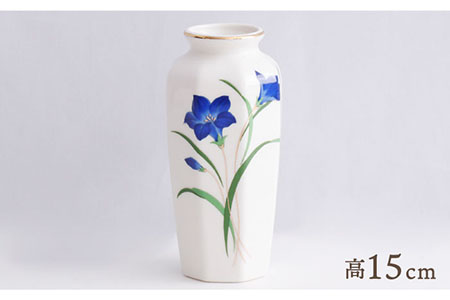 美濃焼】 花瓶 花立 花柄八角 5寸 『ききょう』 多治見市/佐々木陶器
