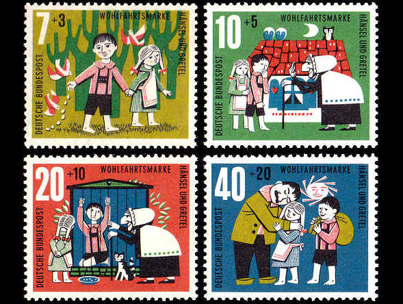 ヘンゼルとグレーテル（ドイツ 1961年）の外国切手4種（未使用）